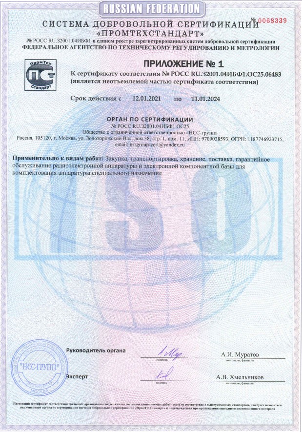 Сертификат соответствия Системе Менеджмента Качества ГОСТ  ISO9001_2011 и ГОСТ РВ0015_002_2012_от 14.01.2021-1 Приложение